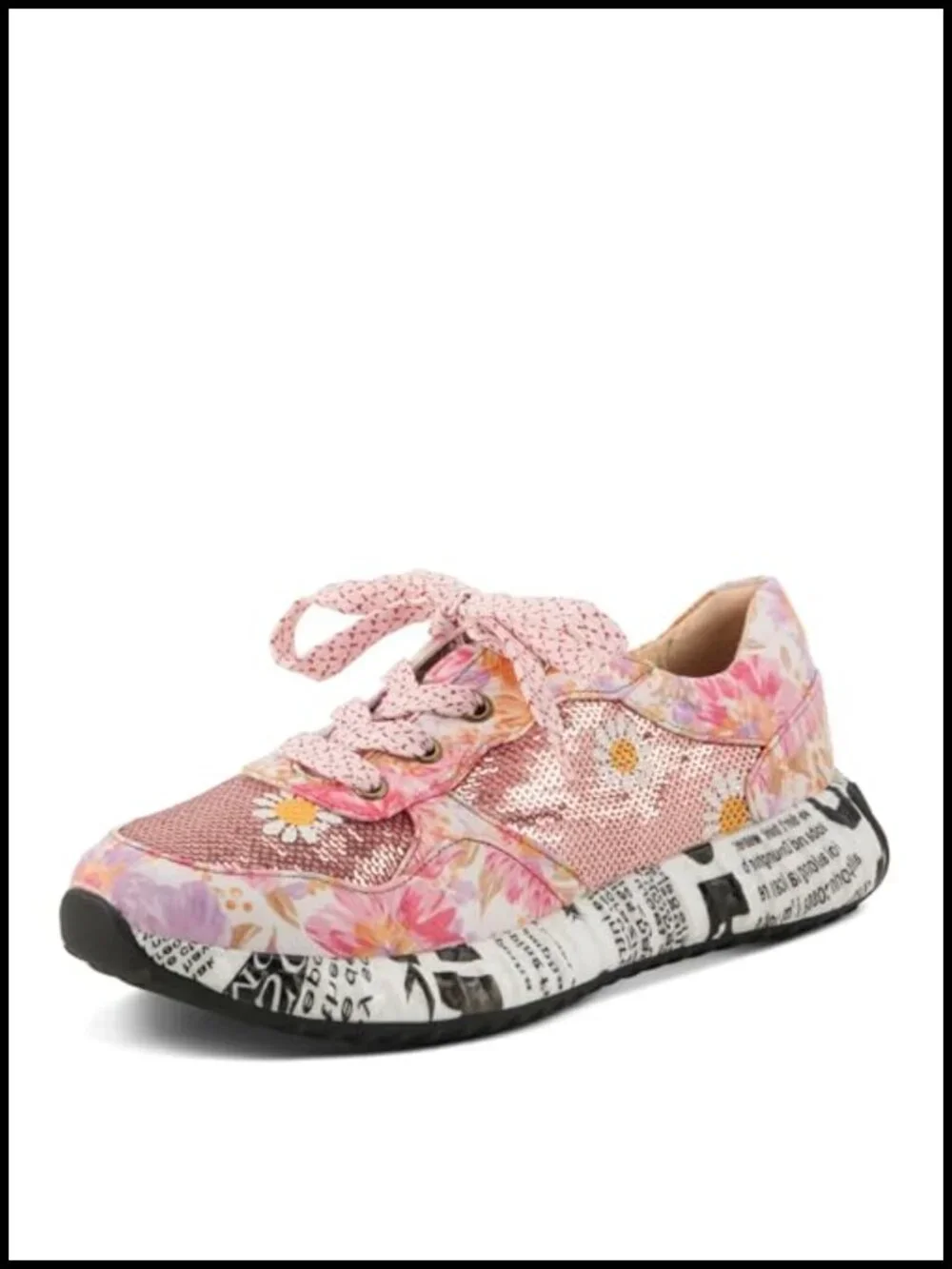 Hand-Painted Embroidered Leather & Textile Fashion Sneakers Lace-Up